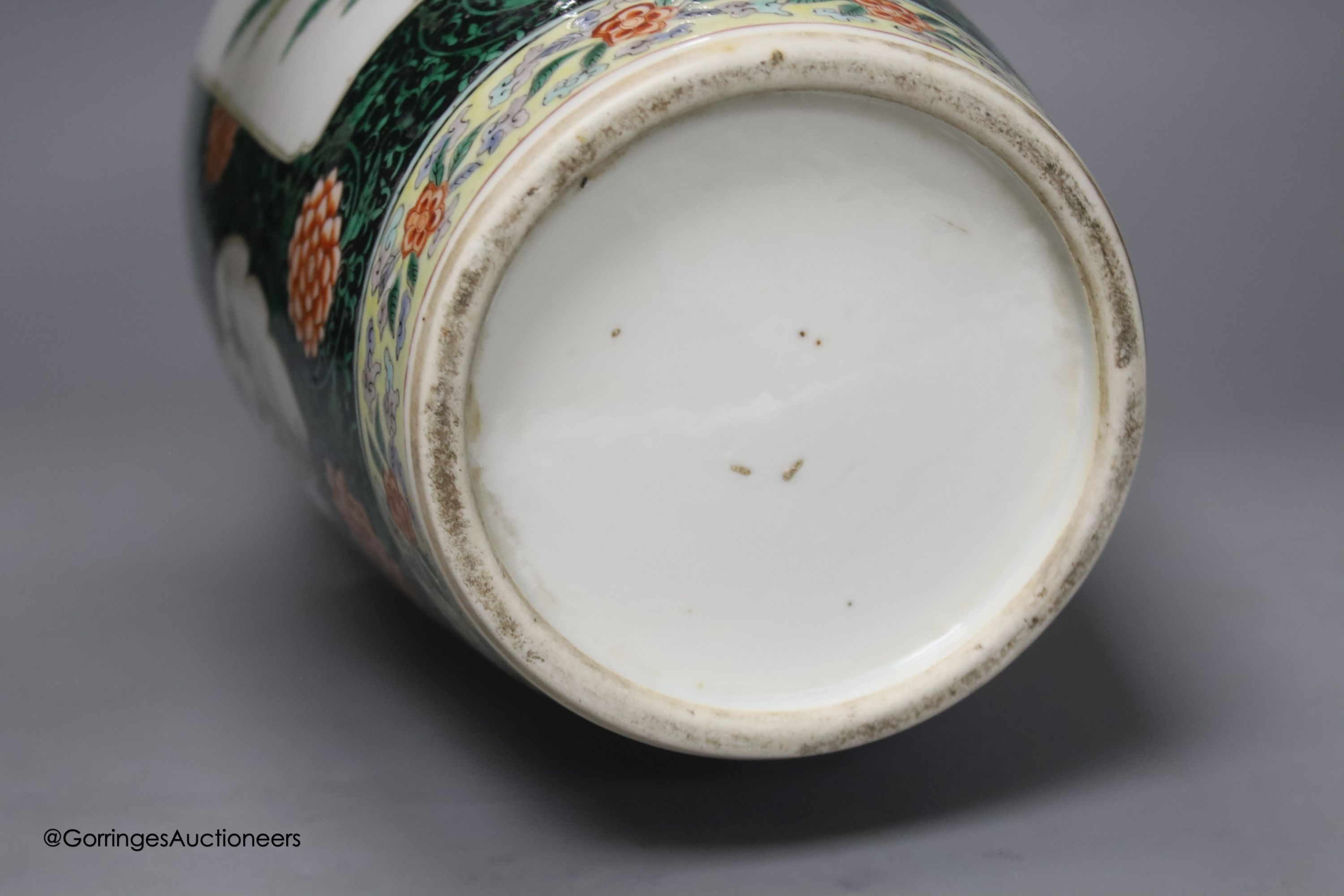 A large 19th century Chinese famille noire vase, height 46cm, restored neck